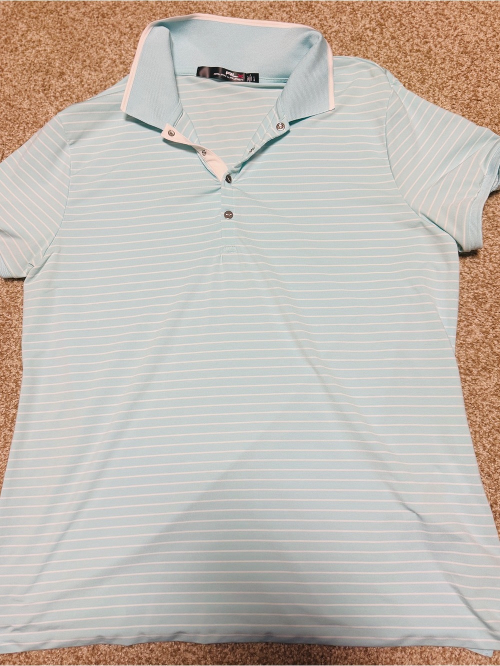 Ralph Lauren RLX Light Aqua Stripe Short Sleeve Polo-Ladies Large